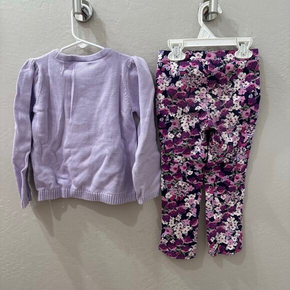 Gymboree Purple Embroidered Owl Sweater & Floral Leggings Outfit - Picture 7 of 9